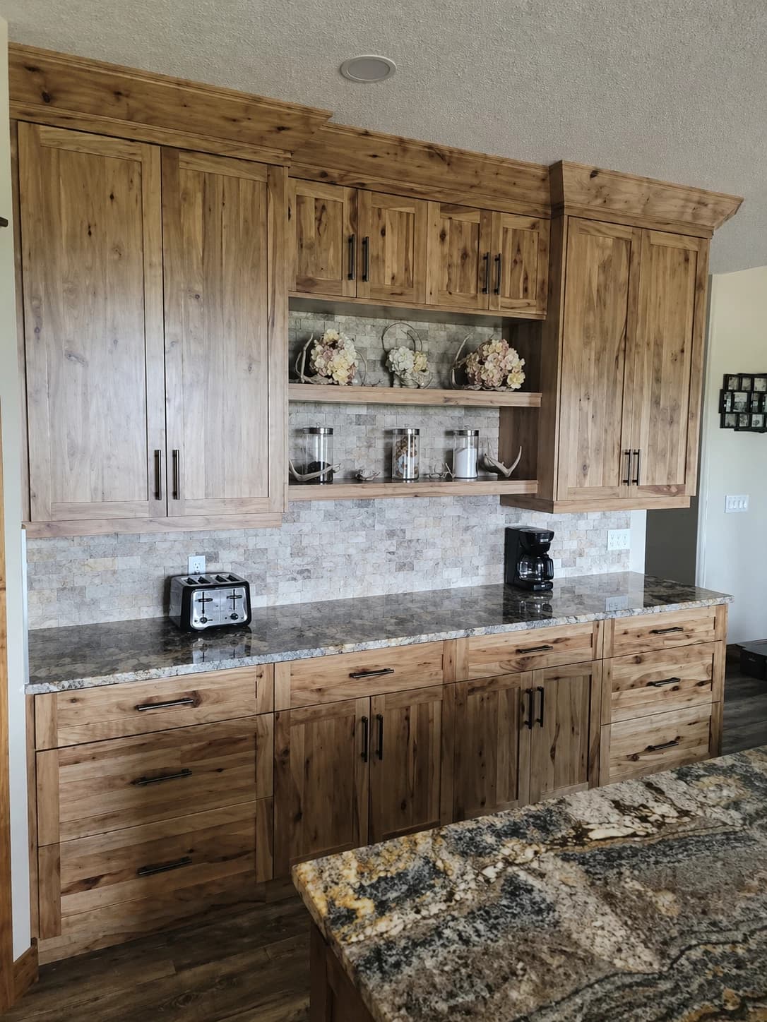 Rustic hickory kitchen buffet area